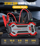 Vacasso Car Jump Starter, 5000A Car Battery Jump Starter for Up to 10L Gas and 8L Diesel Engines, 12V Portable Jumper Starter Power Pack with Booster Car Starter Jump Box , LED Light, Jumper Cable